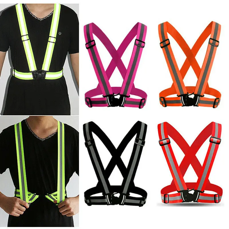 2019 Reflective Vest Visibility Safety Strap Cycling Jogging Running Adjustable Clothing Striped Belt Night | Аксессуары для