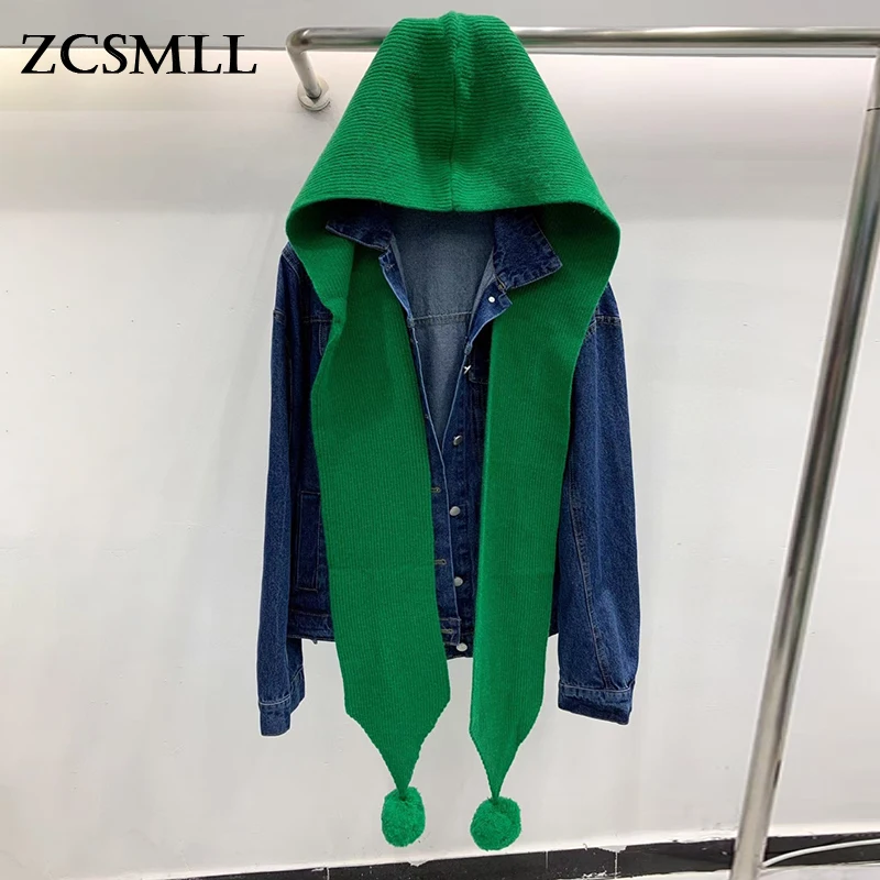 

ZCSMLL Two Tone Denim Women's Coat Lapel Long Sleeve Patchwork Knitting Loose Fashion Jackets Female Autumn 2021 Clothing TH956