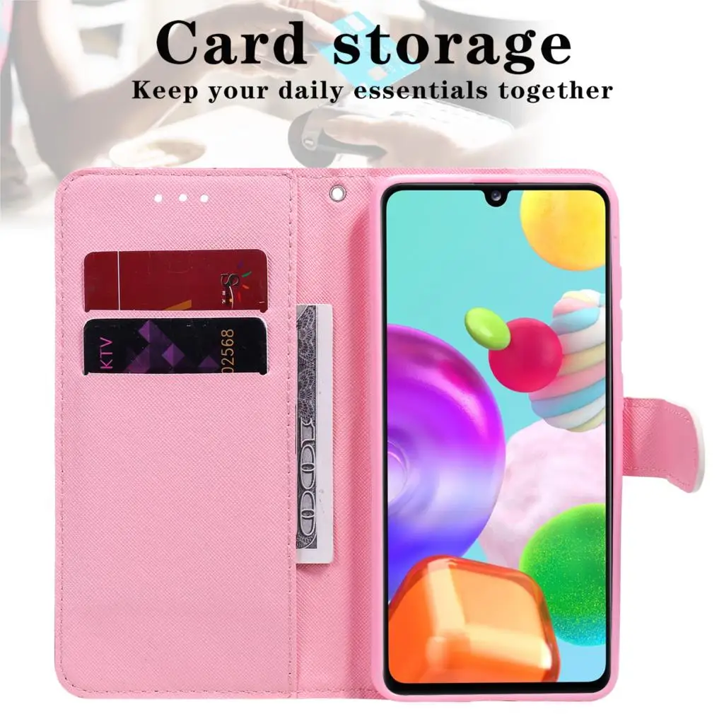 

For Samsung A41 Cover 3D Drawing Fashion Wrist strap Wallet Phone Case SM-A415F For Samsung Galaxy A41 Case Leather Flip Case