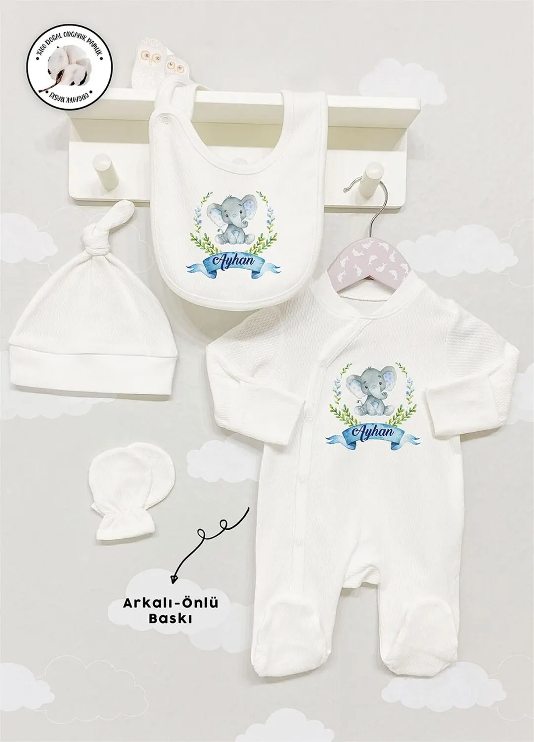 

Personalized Organic Cotton Fabric Girls Boy Baby 4-Pcs Rompers Set Custom Clothes Winter Spring