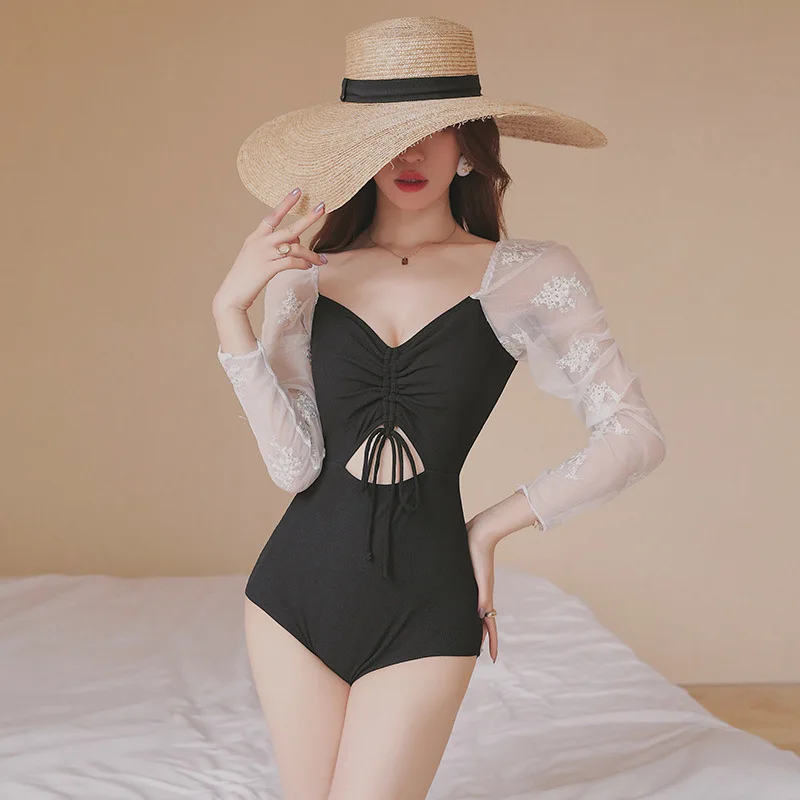 

Swimsuit Fused Swimwear Women One Piece Women's Female New 2020 Sexy Fairy Fei Long Sleeve Animal Lycra Swiming Suit Women