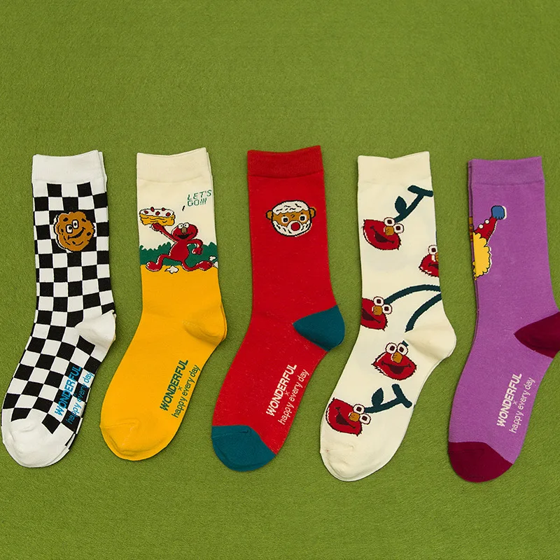 Розового и белого цвета с рисунком Улица Сезам Косплэй носки принтом Элмо Коржик