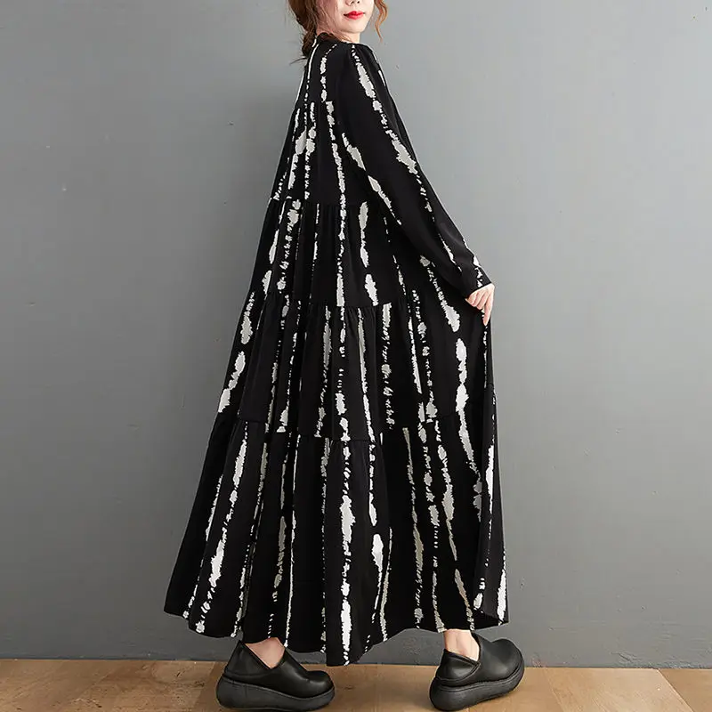 Женское винтажное платье с воротником-стойкой ТРАПЕЦИЕВИДНОЕ ПЛАТЬЕ большого