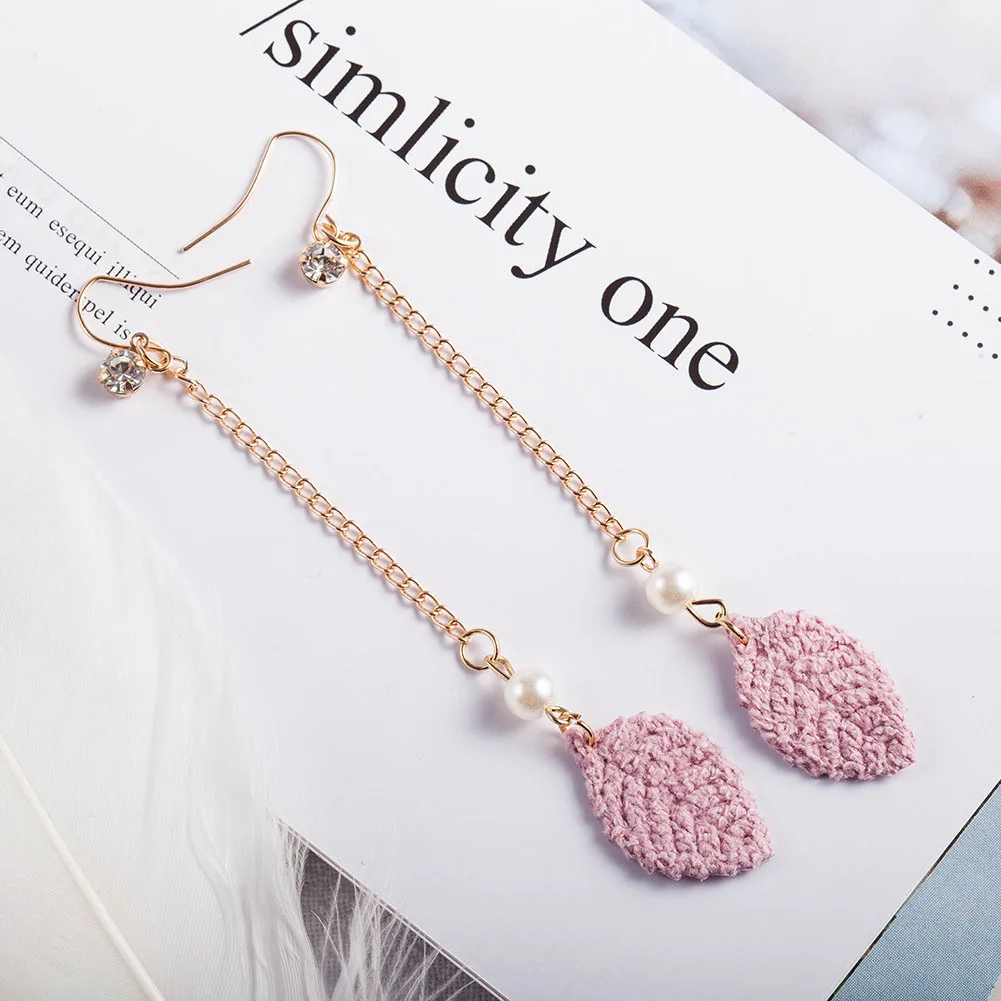 

Simulated Pearls Long Tassel Dangle Earrings For Women Leaf Feather Drop Brincos Bijoux boucle d'oreille Jewelry Earring