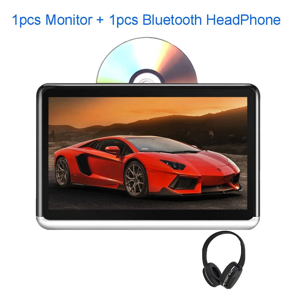 With BT headphone Евсюков 10,1 дюймов сенсорный экран android 6,0 подголовник монитор Wi-Fi bluetooth Радио 1080P HDMI sd-карт usb-камера с флеш-картой памяти dvd плеер тесто опционально - Цвет: With BT headphone