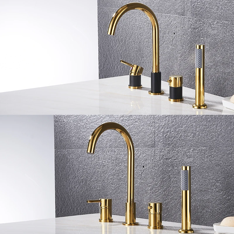 becola 4pcs brass bathroom bathtub faucet bath faucet deck mounted handheld tubtap cold hot mixer water tap with hand shower free global shipping