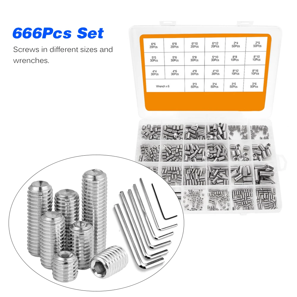 6 размер 666 шт 304 Набор торцевых шнеков из нержавеющей стали комплект безголовых