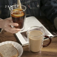 pinny 250ml transparent heat resistant double layer glass borosilicate coffee mugs with stir bar lead free drinkware