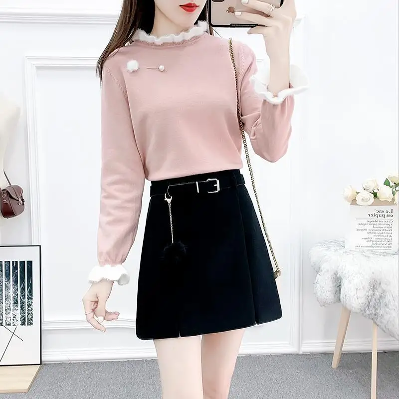 

Зимний женский комплект из 2 предметов, Женский пуловер и юбка-карандаш, женские элегантные облегающие мини-юбки с высокой талией, костюм из ...