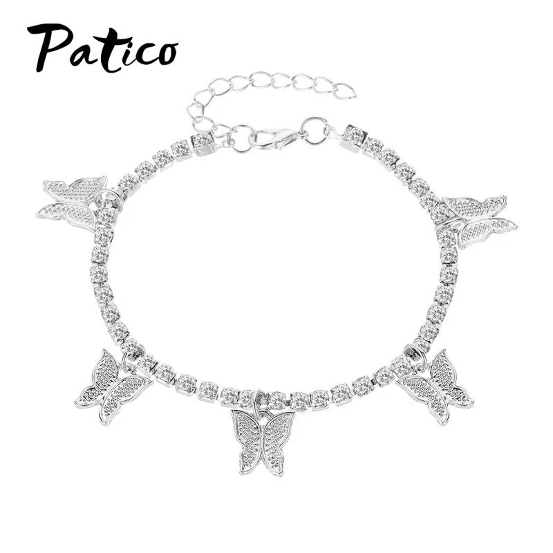 

Butterfly Rhinestone Tennis Chain Anklet Foot Chain for Women Cherry Star Moon Heart Ghost Charms Barefoot Chain