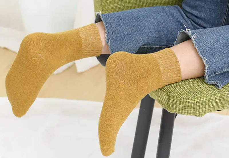 LKWDer 3 Pairs Winter Warm Socks For Women Solid Color Thick Wool Rabbit Hair Socks Snow Against Cold Warm Cotton Sock Sox Meias