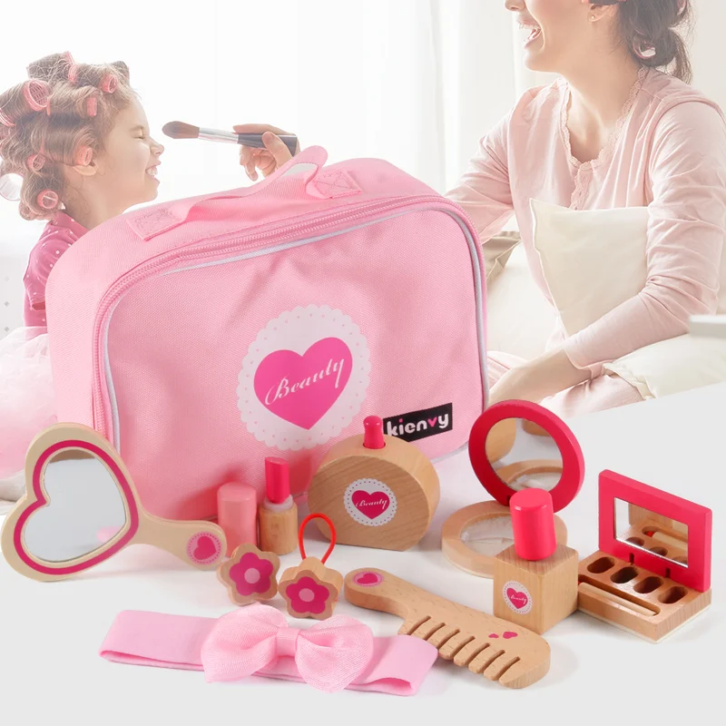 New Arrival Simulation Doctors Baby Wooden Toys For Kids Pink Strawberry Beauty and Fashion Toys Cosmetic Bag Educational Gift