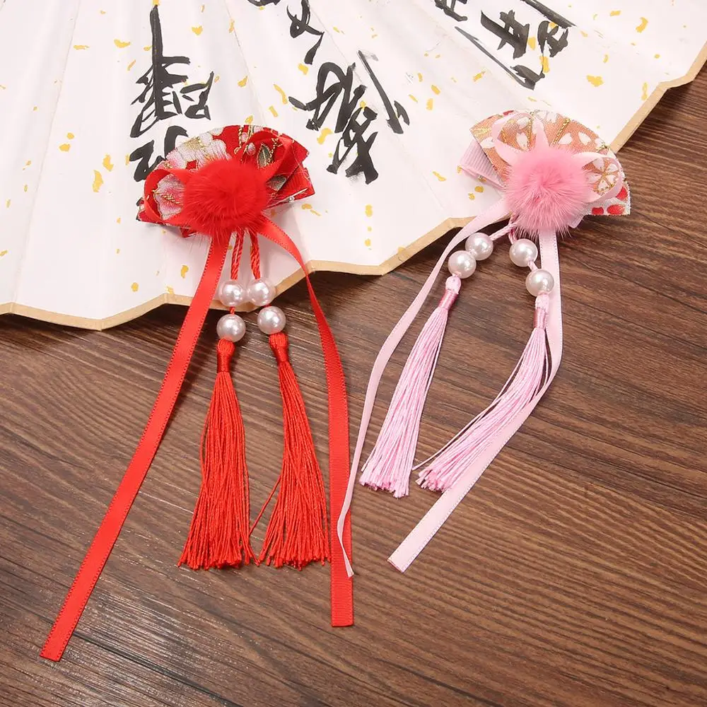 2 Pieces / Bag Tassel Hair Clip Red Headband Happy New Year Hairpin Handmade Fashion Accessories Bow |
