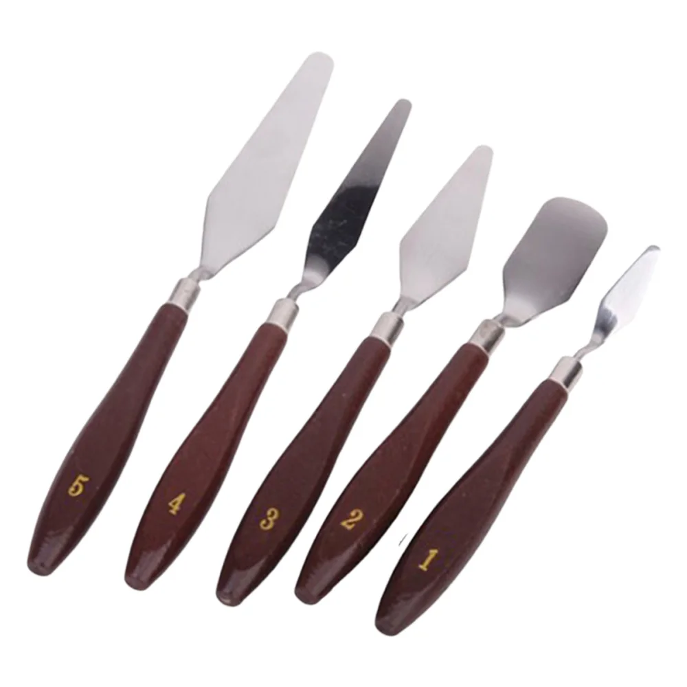 

5pcs Stainless Steel Oil Painting Spatula Set with Wooden Handle (Reddish Brown)