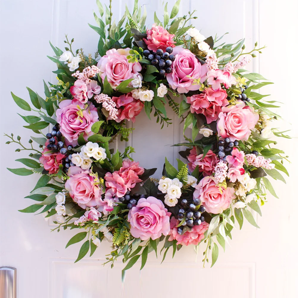 

22'' Rose Wreath, Large Rustic Farmhouse Decorative Artificial Flower Wreath, Faux Floral Wreath for Front Door Window Wedding