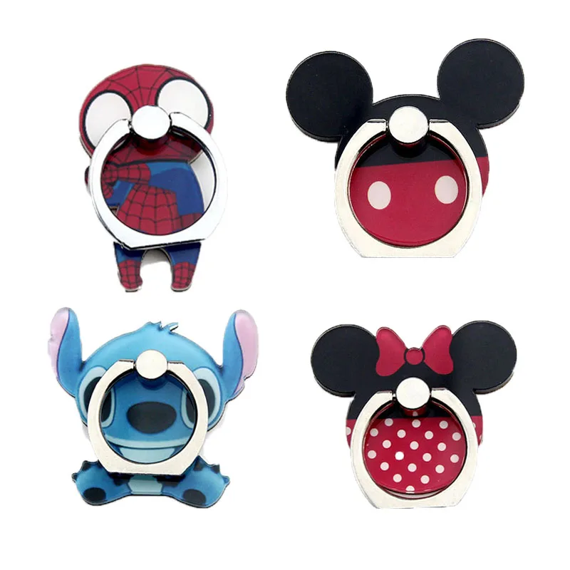Держатель для мобильного телефона Disney Mickey Minnie с кольцом на палец, анимационная фигурка Spiderman Stitch, подставка и наклейка на заднюю часть телефона.