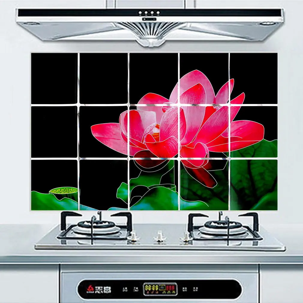 1pcs Waterproof Flower Pattern Aluminum Copper Foil Sticker Oil Proof Kitchen wall stickers home decor decoration |