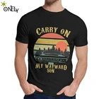 Винтажная футболка в стиле ретро с круглым вырезом надписью Carry On My Wyward Son