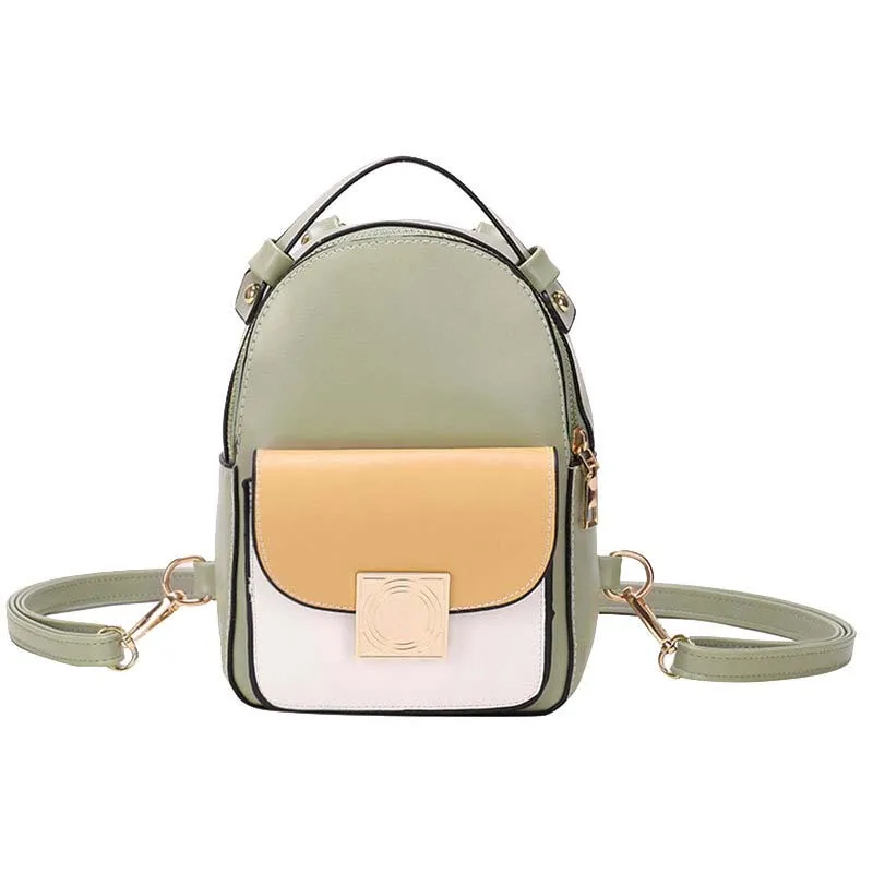 

20PCS / LOT Fashion Contrast Color Leather Backpack Mini Soft Touch Multi-Function Small Backpack Female Ladies Shoulder Bag Gir