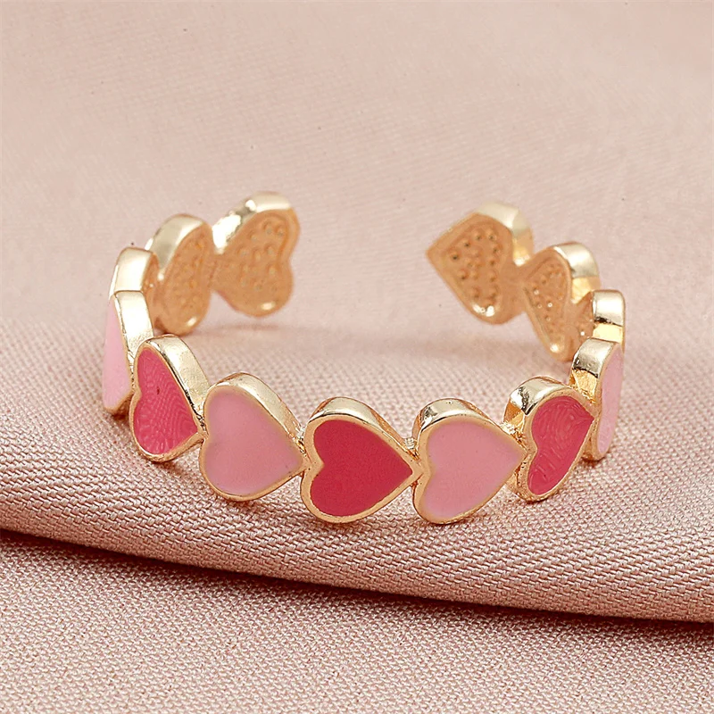 

Fashion Vintage Bohemia Pink Enamel Love Heart Opening Ring Cute Finger Rings For Women Girl's Rock Jewelry Gift For Girlfriend