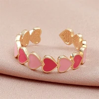 fashion vintage bohemia pink enamel love heart opening ring cute finger rings for women girls rock jewelry gift for girlfriend