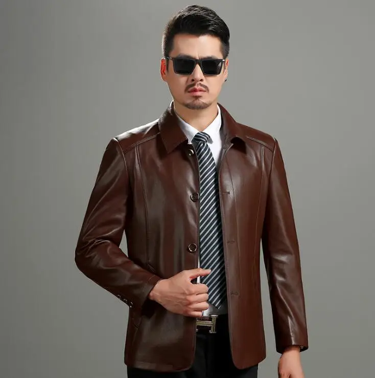 Thicken mens leather jacket motorcycle coat men jackets Single-breasted middle aged clothes jaqueta de couro fashion autumn
