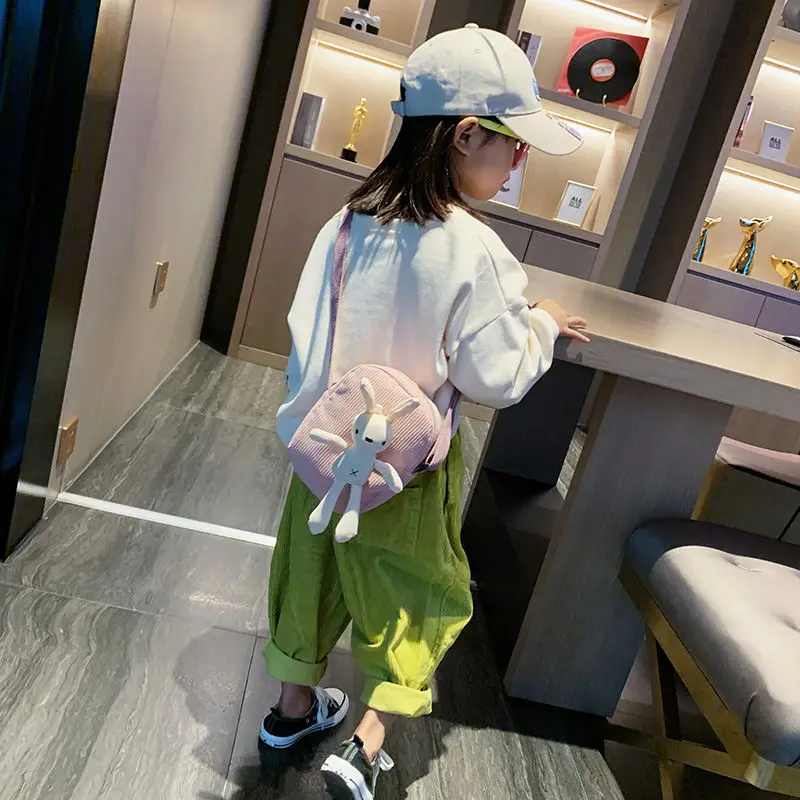 Cute Rabbit Children's Corduroy Shoulder Bag Lovely Baby Boys Crossbody Bags Accessories Little Girls Small Coin Purse Handbags