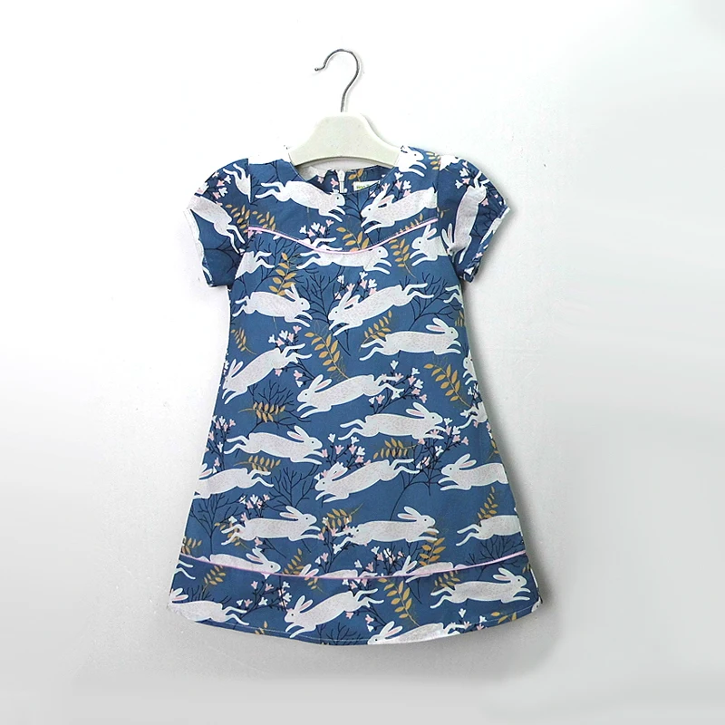 Хлопковое платье для маленьких девочек Детское летнее с рисунком кролика Тканое