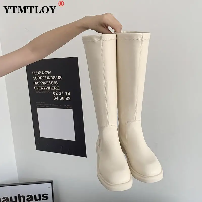 

Women Thigh High Boots Knee-High Round Toe Waterproof Boots Zipper Plush Lining Non-slip Female Winter Boots Sexy Pu