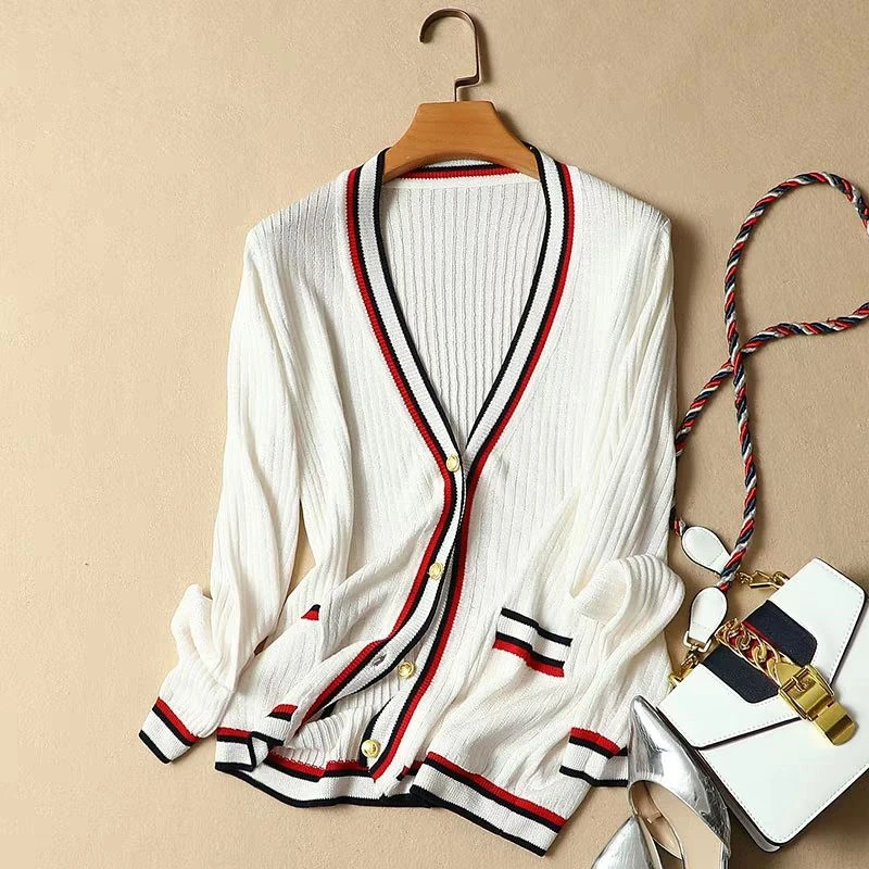 

Женский вязаный кардиган, винтажный однобортный Кардиган с V-образным вырезом и длинным рукавом, Повседневная вязаная верхняя одежда на вес...
