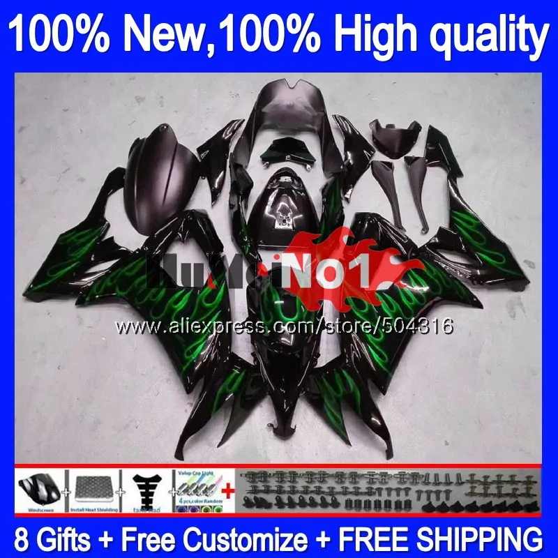 

Body For KAWASAKI ZX1000C ZX 10R 1000CC ZX10R 08 09 10 73MC.40 ZX1000 CC ZX 10 R ZX-10R 2008 2009 2010 Fairing Green flames