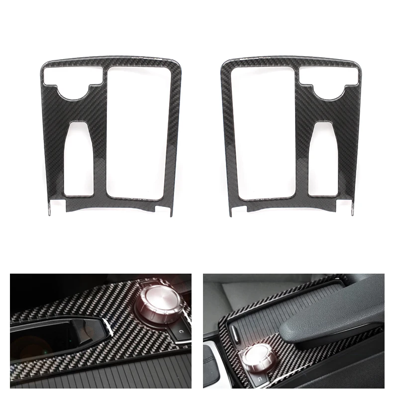 

Car Real Carbon Fiber Central Control Water Cup Panel Cover Sticker For Mercedes Benz C Class W204 C200 C300 C180L E Class W212