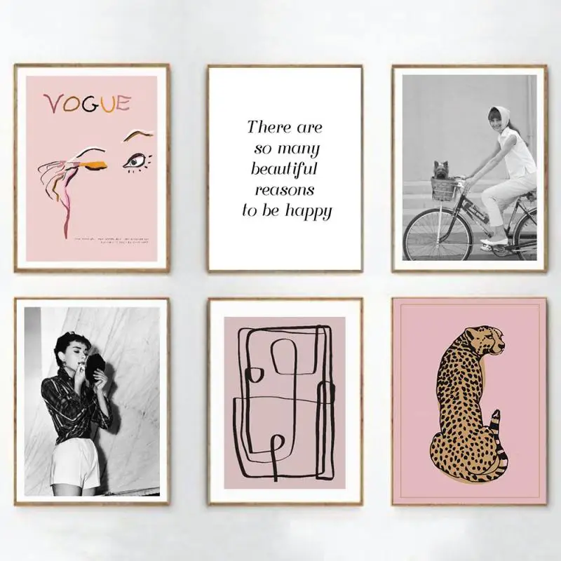 

Audrey Hepburn Portrait Black and White Posters Nordic Fashion Canvas Painting Inspirational Quotes Wall Art Picture Home Decor