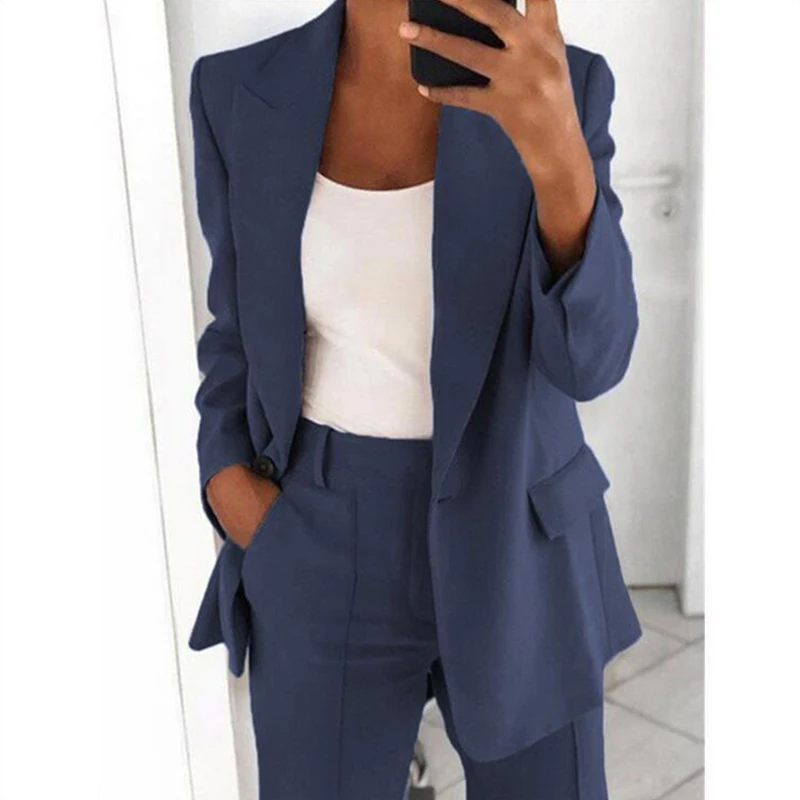 

Office Lady Blazers Women Solid Spring Autumn Suit Coat Single Button Long Sleeve Notched Collar Blazer Jacket for Female 2021