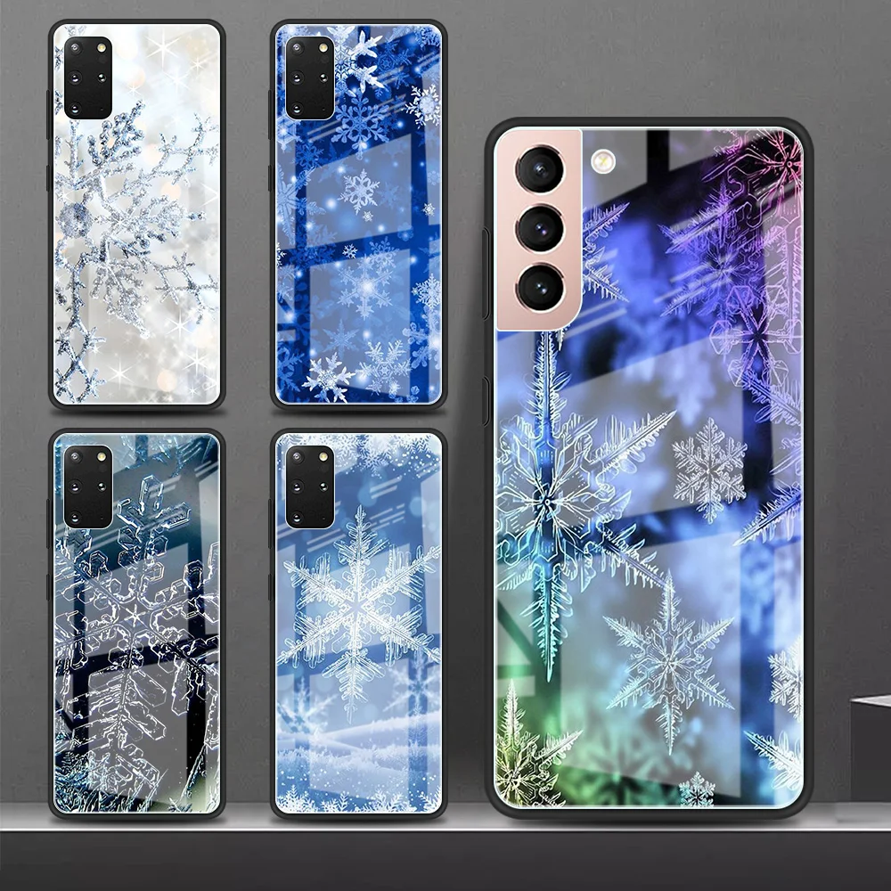 

Glass Case For Samsung Galaxy S21 S20 FE S10 S8 S9 Plus Note 20 10 Lite S20Ultra Tempered Phone Cover Winter Snowflakes