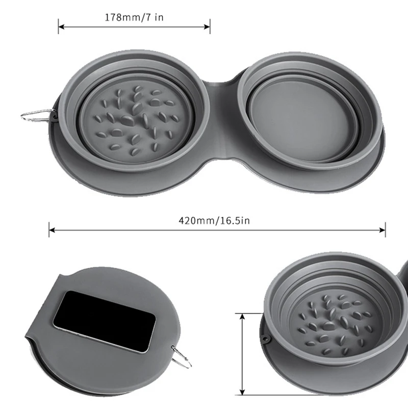 Folding Silicone Pet Bowl Non-slip Dog Double Use With Carabiner Outdoor Portable Food | Дом и сад
