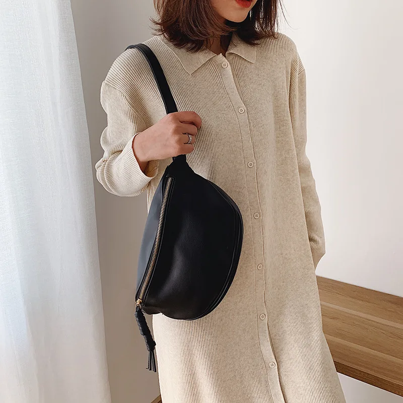 Solid Women's Chest Bag Large Capacity Crossbody Bags Vintage Women Waist Packs High Quality Pu Lady For 2020 |