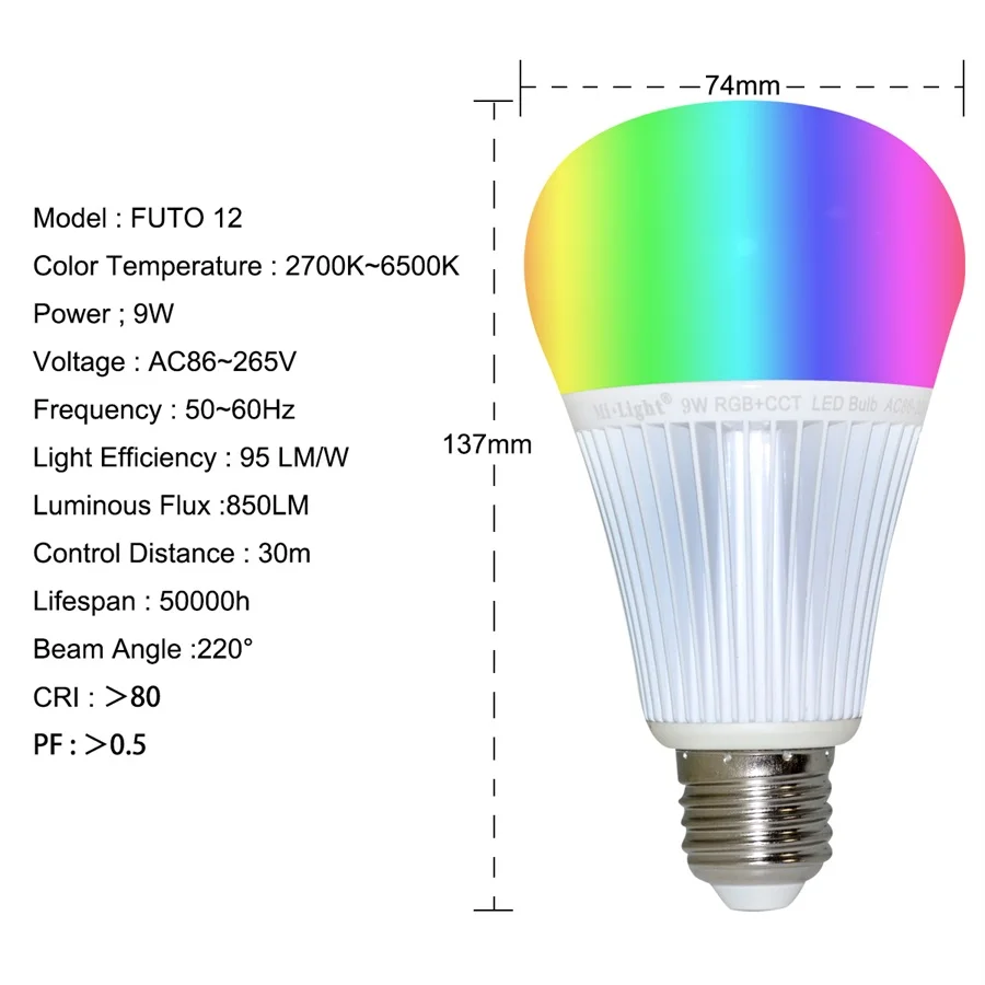 Milight светодиодный лампы FUT012 9W E27 RGB + CCT 16 миллионов Цвета затемнения прожектора 2 4 г