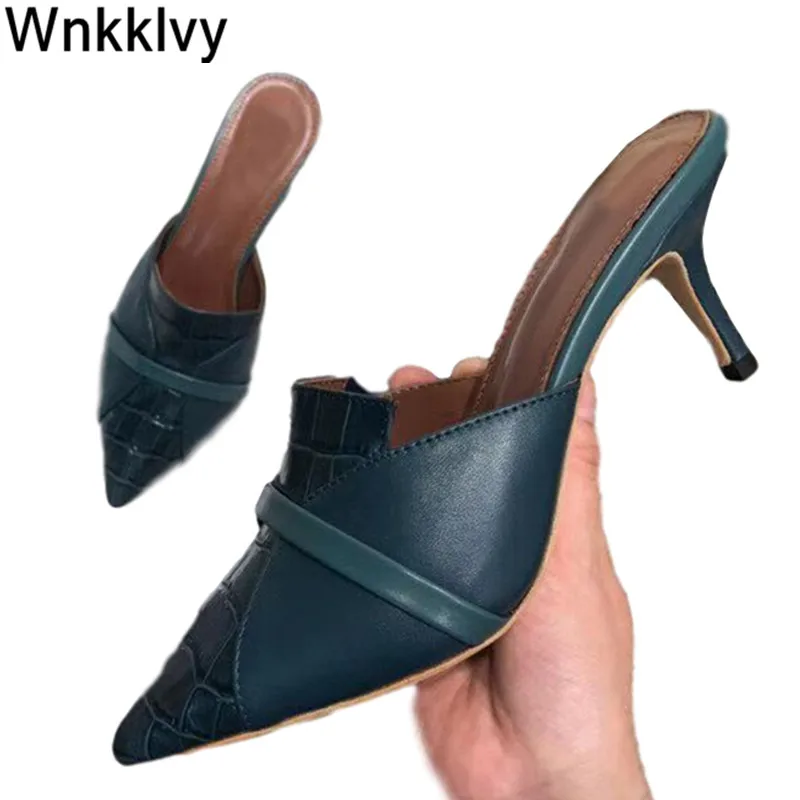 

Женские босоножки из натуральной кожи, на высоком каблуке, с острым носком