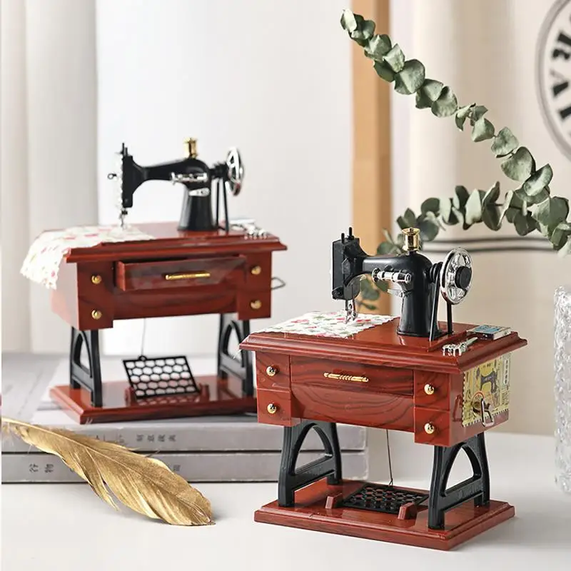 

Small Music Boxes Plastic Vintage Music Box Mini Sewing Machine Style Mechanical Creative Birthday Gift Table Decor