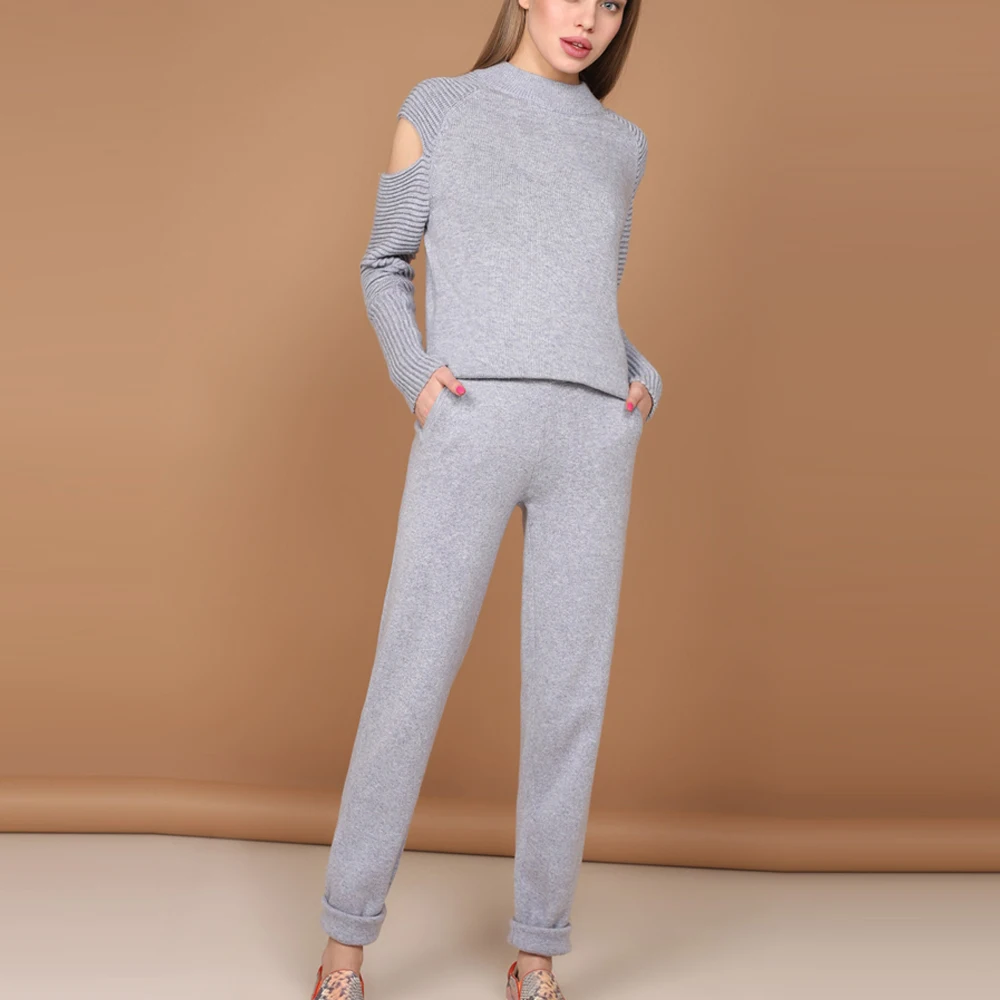 2019 новый осенне зимний трикотажный спортивный костюм свитера с круглым вырезом