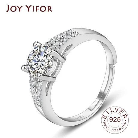 

Реальные 925 серебро ювелирное изделие, кольца для женщин с бриллиантами Регулируемый фианит модные свадебные c логотипом отличный подарок