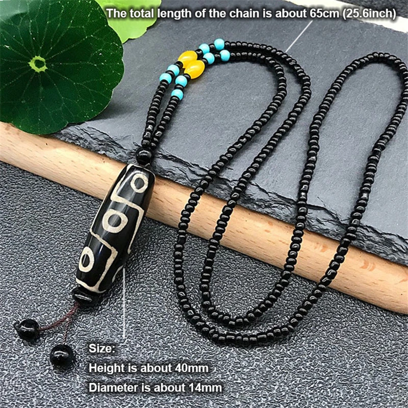 

Retro Protective Natural Black White Tibetan Dzi Beads Necklace Amulet Attract Positive Energy and Good Luck for Men and Women