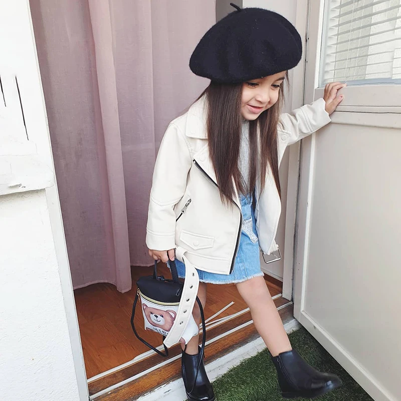 Модные куртки и пальто для девочек детские Куртки из искусственной кожи кожаное