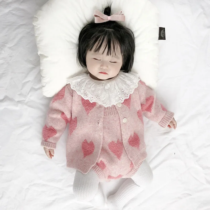 

Autumn New Baby Sweater Set Baby Girls Bodysuit Knit Love Print Princess Jumpsuit Kids Overalls Girls Knitted Cardigan Warm Coat