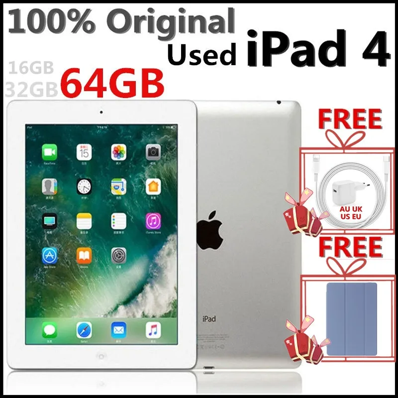 (Б/у IPad4)100% оригинальный Apple IPad 4 16 ГБ 32 64 9 7 дюйма с дисплеем Retina белый