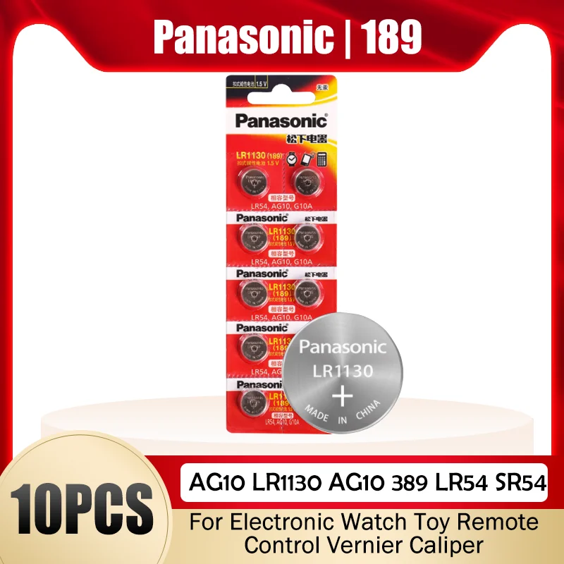 10 шт. щелочные батарейки Panasonic AG10 LR1130 189 LR54 SR54 SR1130W 1 5 | Электроника