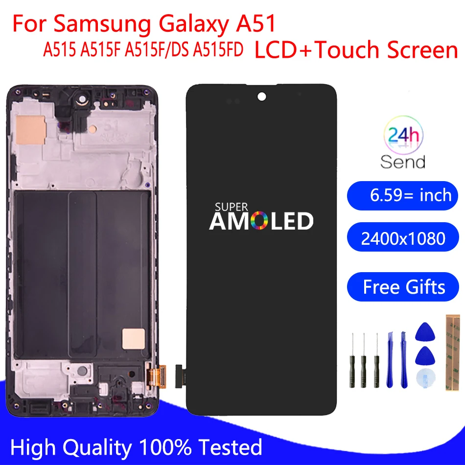 Amoled For Samsung Galaxy A51 2020 A515 Display A515F/DS A515FD A515 LCD With Frame Touch Screen Phone Parts  Display