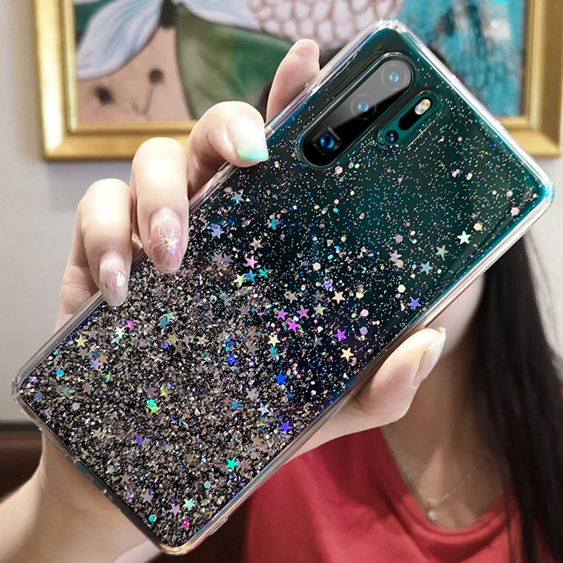 Bling Glitter Case for Huawei P20 Lite P30 pro Mate 20 Silicon Crystal Sequins Soft Cover Honor 8X Nova 5 Transparent Phone |