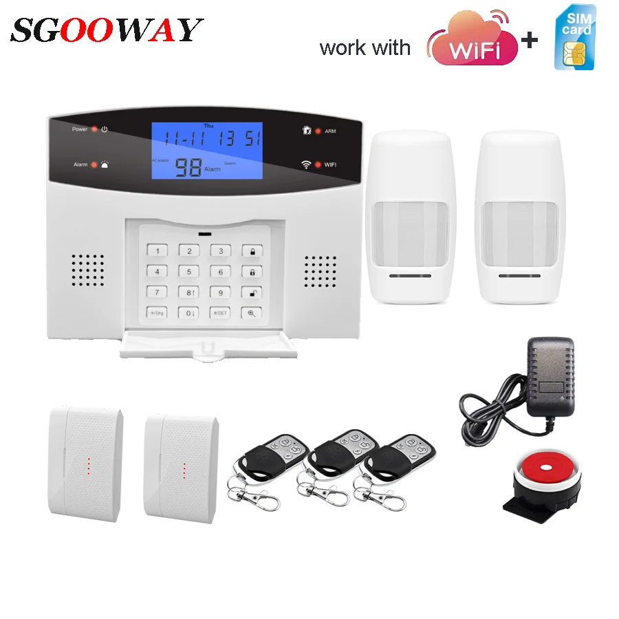 Set C Sgooway Wifi GSM PSTN сигнализация Беспроводная и Проводная детекторы сигнализация Умный дом релейный выход приложение английский/русский/испанский/французский - Цвет: Set C